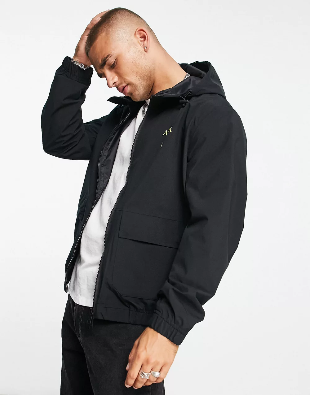 Armani Exchange nylon jacket with back logo in black - BLACK