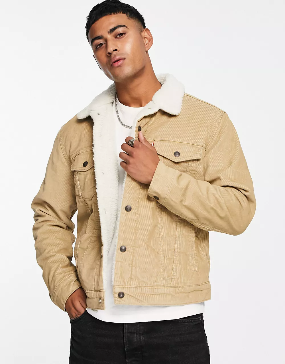 Levi's type 3 sherpa lined denim trucker jacket in cream cord