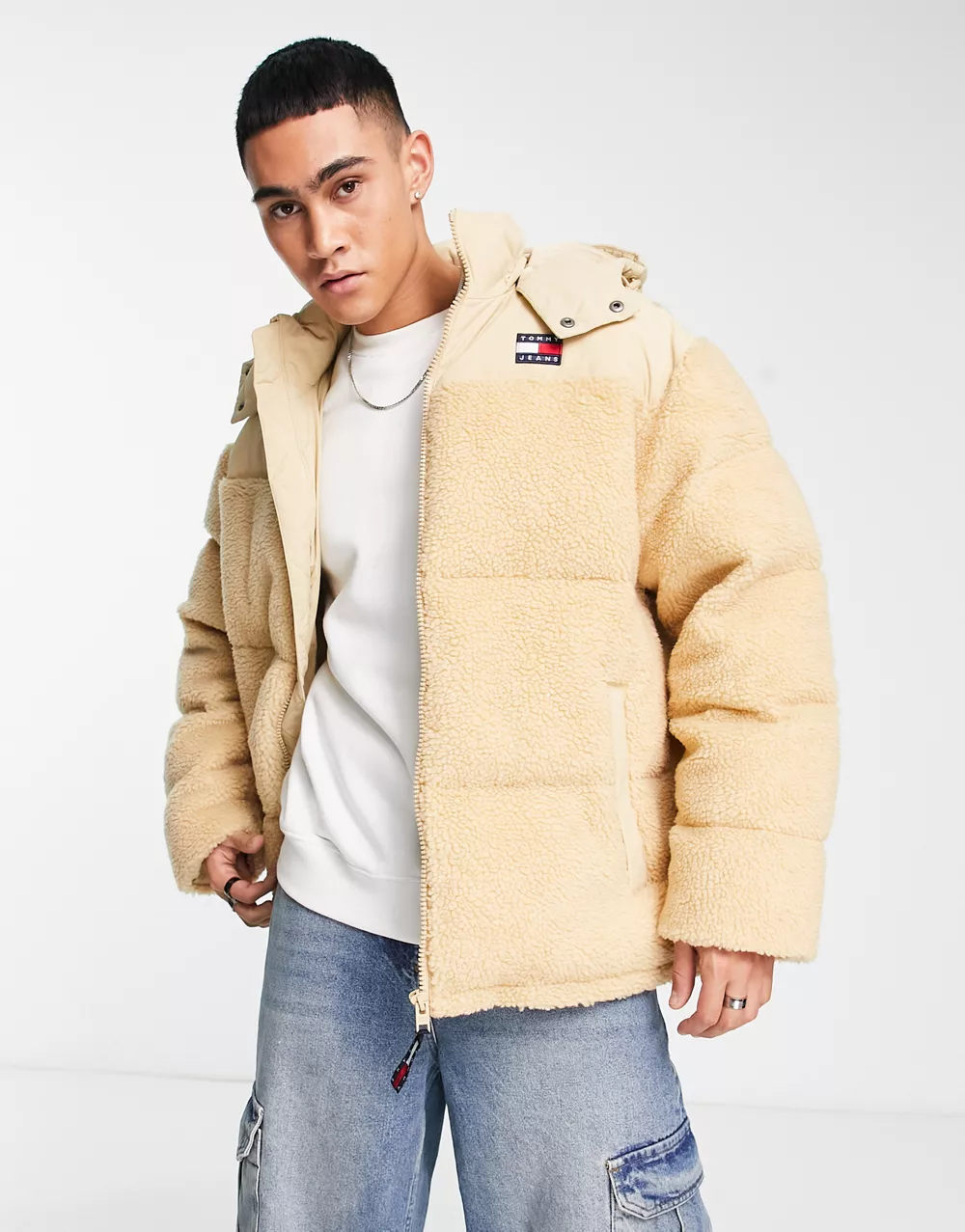 Tommy Jeans ASOS exclusive heritage capsule alaska oversized sherpa mix puffer in beige